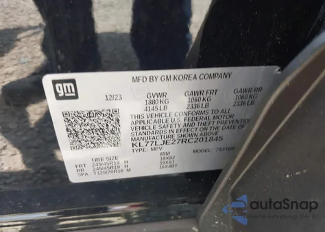 2024 Chevrolet Trax Fwd 2Rs из США, поврежденный, VIN KL77LJE27RC201845